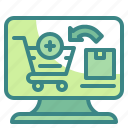 buy, trolley, cart, computer, box, shopping, monitor