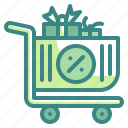 discount, percentage, sale, trolley, cart, shopping, giftbox