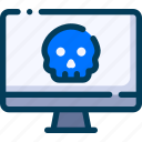 cyber, security, computer infection, monitor, virus, skull