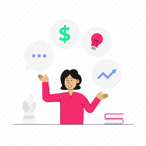 Idea, money, conversation, goal, target, woman illustration - Download on Iconfinder