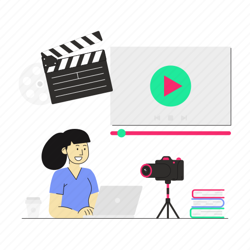 Video editing, video production, director, video, movie, multimedia, filming illustration - Download on Iconfinder