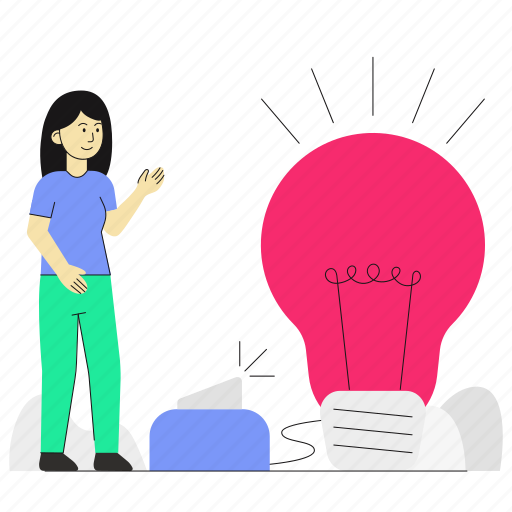 Idea, switch, bulb, woman illustration - Download on Iconfinder