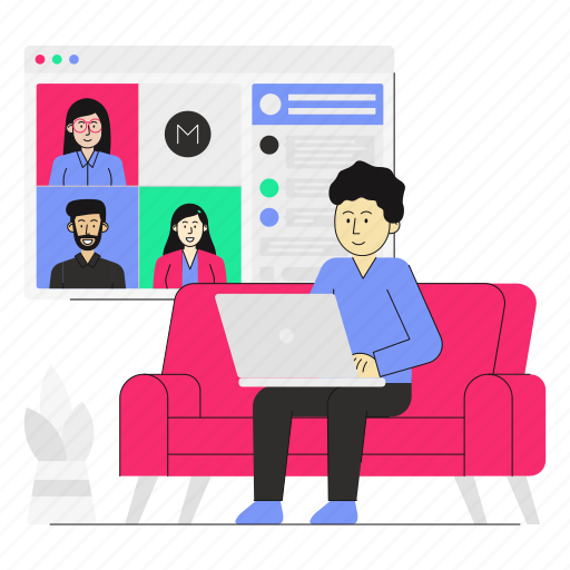 Work from home, video call, video chat, collaboration, teamwork, working together, management illustration - Download on Iconfinder