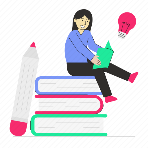Woman, reading, book, books, creativity, learning illustration - Download on Iconfinder