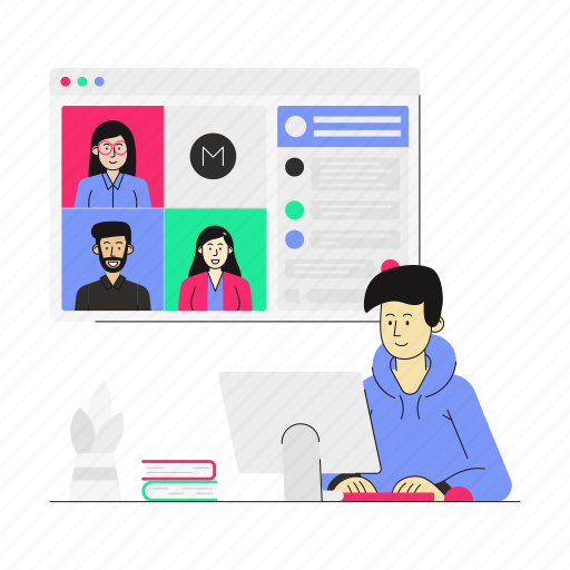 Teamwork, work from home, business, team, video, video chat illustration - Download on Iconfinder
