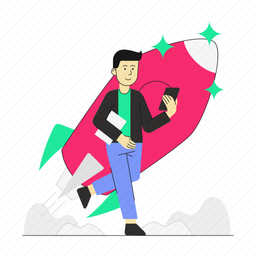 Man, business man, rocket, start up, business, launch, finance illustration - Download on Iconfinder