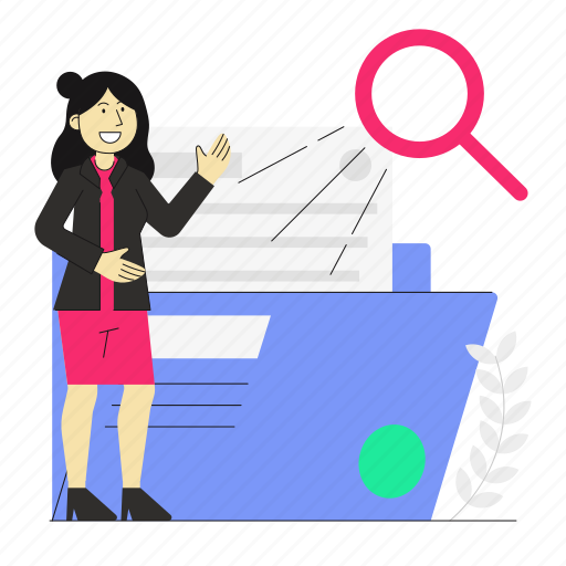 Research, search, folder, woman, hiring, talent illustration - Download on Iconfinder
