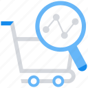 analysis, cart, data analytics, graph, magnifier, shopping