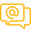 at, chat, comment, conversation, mentions, message, send, speech bubble, yellow 