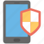 mobile antivirus protection, mobile data protection, mobile security, mobile shield, smartphone with shield 