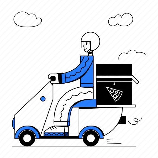 Courier, riding, scooter, delivery, shipping, package, cycling illustration - Download on Iconfinder