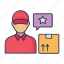 delivery, man, user, speech, bubble, star 