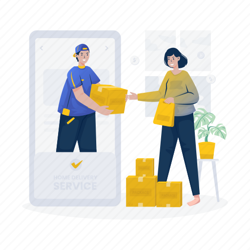 Online shopping, delivery service, shipping, ecommerce, home delivery, package, courier illustration - Download on Iconfinder
