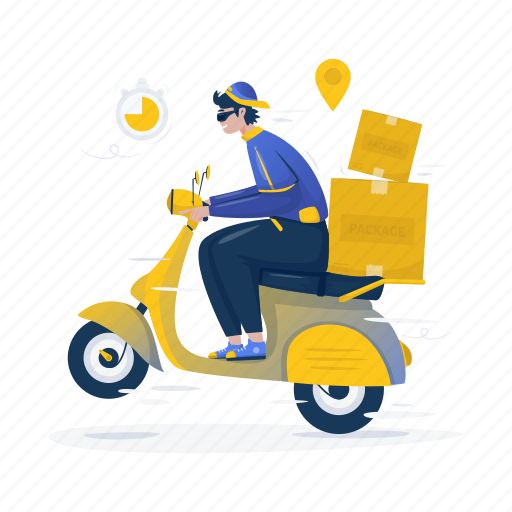 Courier, scooter, sending, package, parcel, deliver, delivery service illustration - Download on Iconfinder