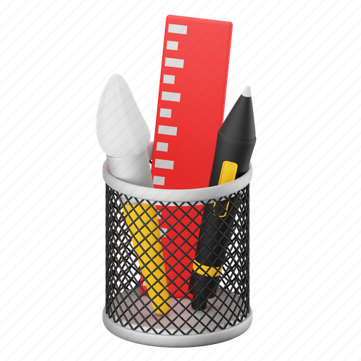 Pencil, case, brush, ruler, creative, design graphic 3D illustration - Download on Iconfinder