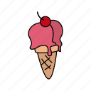 cone, ice, cream, dessert, cherry, sweet, fast