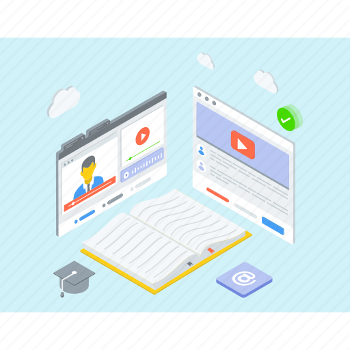 Educational website, elearning, online course, online education, video lesson, virtual education illustration - Download on Iconfinder