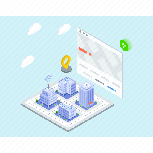 Architecture, building, city development, city location, connected city, smart city, smart real estate illustration - Download on Iconfinder