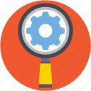 cog, cogwheel, magnifier, search settings, searching