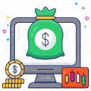 online money, online investment, economy, money bag, online currency