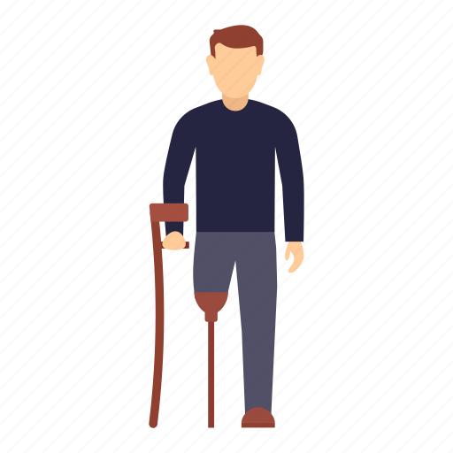 Disable, person, man, one leg, broken, cane icon - Download on Iconfinder