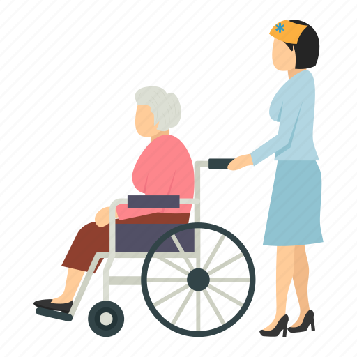 Disabled, granny, grandmother, nurse, wheel chair, nursing, paralyzed icon - Download on Iconfinder