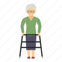 disable, person, granny, grand mother, walker, rollator