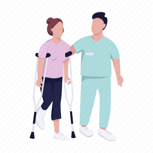 Disabled, woman, crutches, doctor, broken leg illustration - Download on Iconfinder
