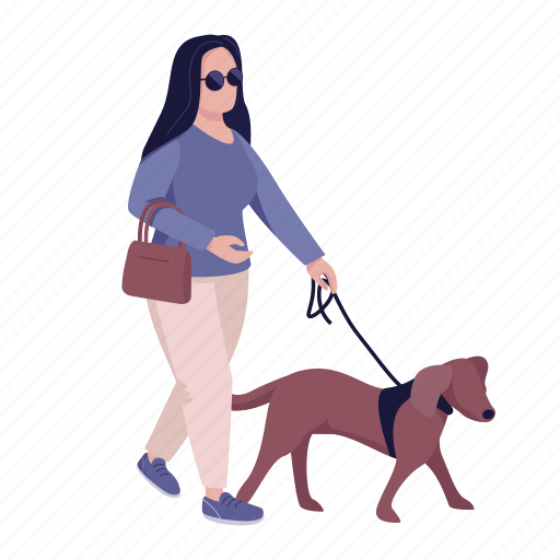 Disabled, blind, woman, dog, walking illustration - Download on Iconfinder