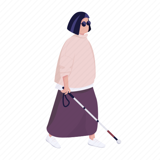 Disabled, woman, blind, stick, walker illustration - Download on Iconfinder