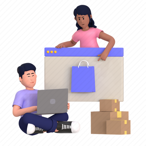 Online shopping, website, online shop, transaction, laptop, package, shopping bag 3D illustration - Download on Iconfinder