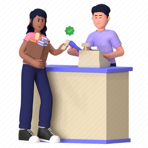 Shopping grocery, cashier, transaction, groceries, food, supermarket, payment 3D illustration - Download on Iconfinder