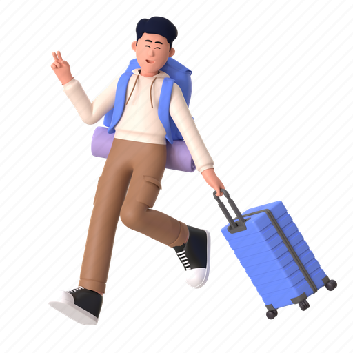 Traveler, backpacker, trip, aiport, boarding, pose, travel 3D illustration - Download on Iconfinder