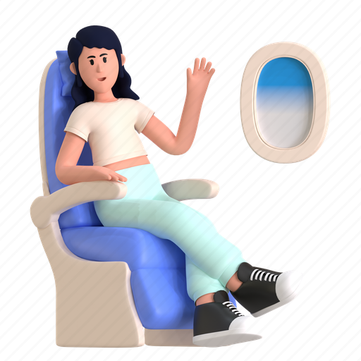 Flight seat, chair, class, passenger, window, plane, travel 3D illustration - Download on Iconfinder