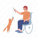 disabled man, playing with cat, recreation, man in wheelchair