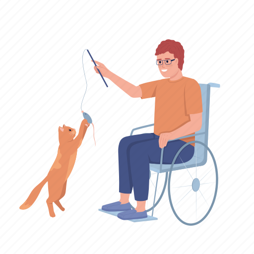 Disabled man, playing with cat, recreation, man in wheelchair icon - Download on Iconfinder