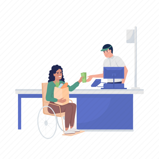 Disabled lady, buying food, supermarket, grocery shopping icon - Download on Iconfinder