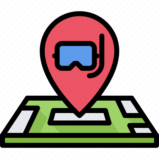 Pin, location, map, mask, diving, snorkeling icon - Download on Iconfinder