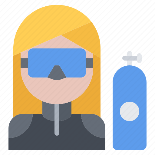 Mask, woman, oxygen, tank, diving, snorkeling icon - Download on Iconfinder