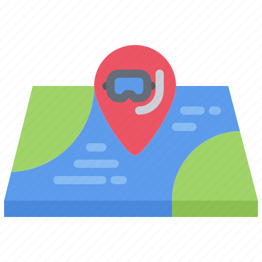 Pin, location, map, mask, water, diving, snorkeling icon - Download on Iconfinder