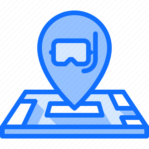 Pin, location, map, mask, diving, snorkeling icon - Download on Iconfinder