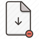 document, file, arrow, download, remove