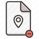 document, file, location, map, marker, pin, remove