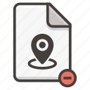 document, file, location, map, marker, pin, remove