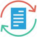 arrows, document, document list, file, page, sync file 
