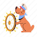 ship dog, sailor animal, cute dog, cute puppy, ship steering 