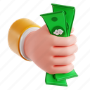 money, dollar money, hand holding cash, financial wealth, money in hand, financial crisis, 3d icon, 3d illustration, 3d render 
