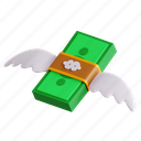 money, dollar money, flying currency, financial freedom, money in motion, money sack, 3d icon, 3d illustration, 3d render 