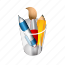 brush, cup, drawing, pen, pencil, tools