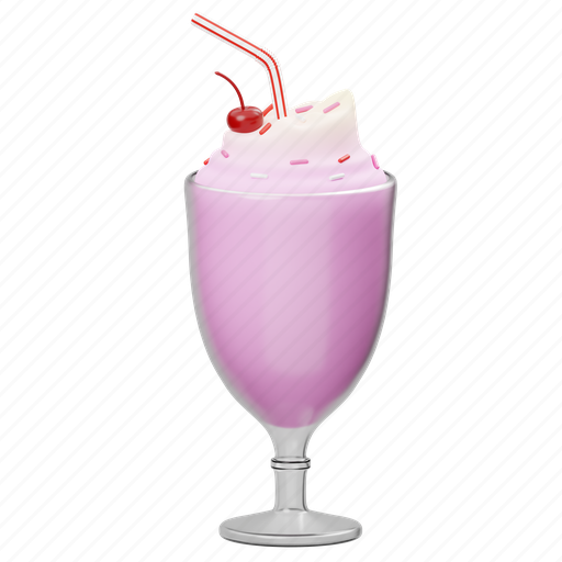 Strawberry, milkshake, strawberry milkshake, glass, milk-shake, drink, dessert 3D illustration - Download on Iconfinder